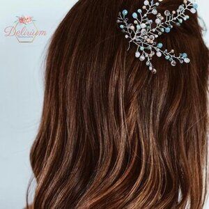 Blue Crystal headpiece-Wedding Headband-Wedding Crystal Headpiece for Brides